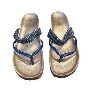 Italian Shoemakers Sandals Womens 6.5 Blue Braided Strap Wedge Heel Slide Italy